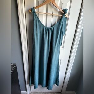 Nordstrom Womens Teal Tie Strap Linen Blend Maxi Dress Size Medium NWT